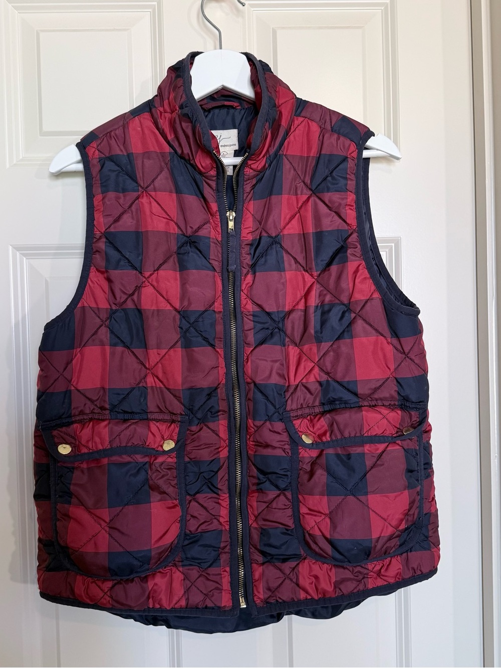 Andrea Jovine Red & Navy Quilted Plaid Vest